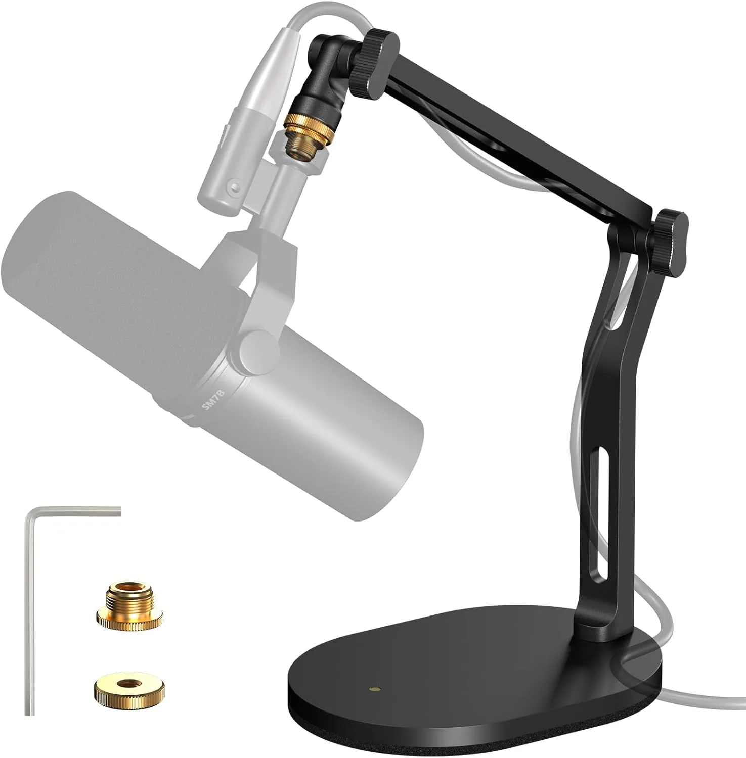 Aokeo настолна стойка за микрофон с регулируемо рамо, съвместима с Blue Yeti, Shure, HyperX за подкаст/стрийм